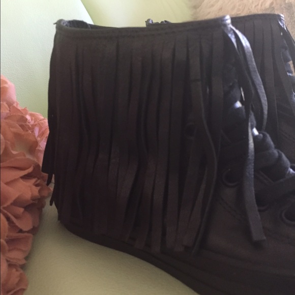 Black Leather Fringe Converse - Picture 2 of 4