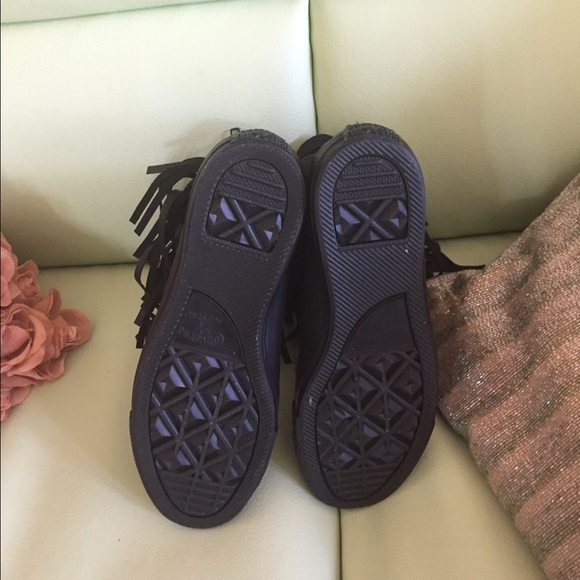 Black Leather Fringe Converse - Picture 3 of 4