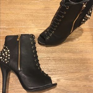 Peep Toe, Lace Up Heeled Boots