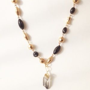 Gold & Black Quartz Necklace
