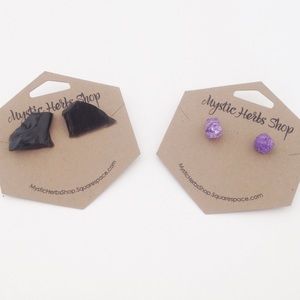 2 for 1 Obsidian & Purple Quartz Earring Studs