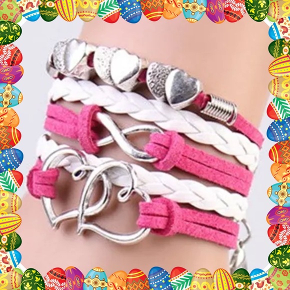 Jewelry - Heart linked lucky8 love ancient leather bracelet