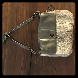 Michael Kors Gray/Silver Leather & Fur Clutch