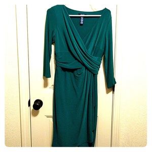 Chaps Green long sleeve wrap style dress