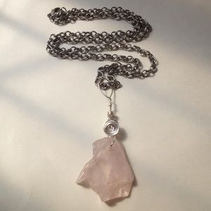 Pink Rose Quartz Silver Wire Wrapped Necklace