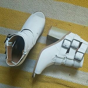 White Peep-Toe Booties