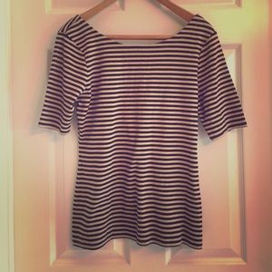 Banana Republic Black/Tan Striped Scoop Neck Top