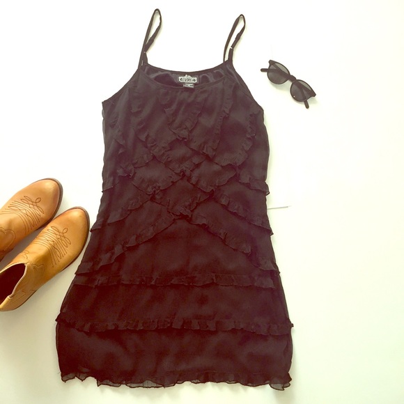 Boho Beaded Ruffle Chiffon Dress