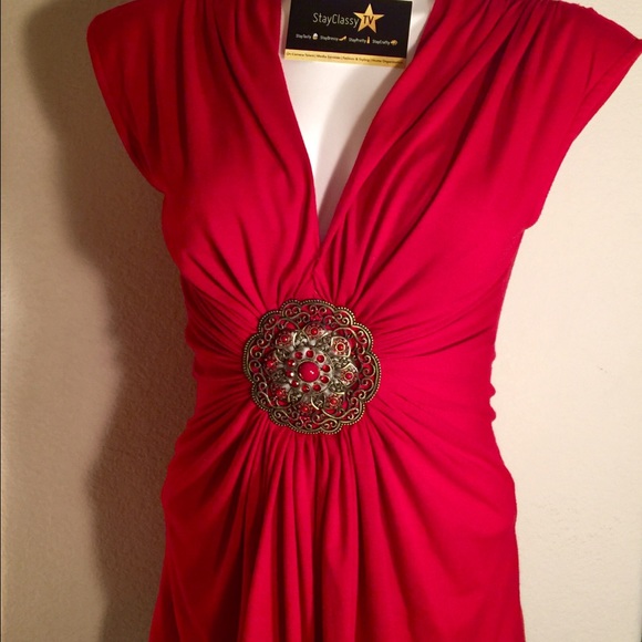 Red Sky blouse with embellishment near ribs