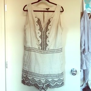 Linen LOFT Romper beige w/black embroidery sz 14