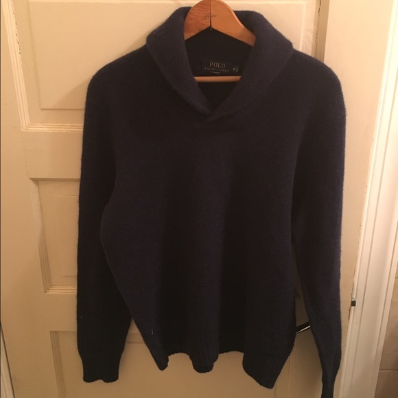 New* Polo Wool/Cashmere Navy Shawl Collar Sweater