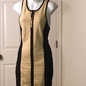 Gold and black knit bandage dress Large