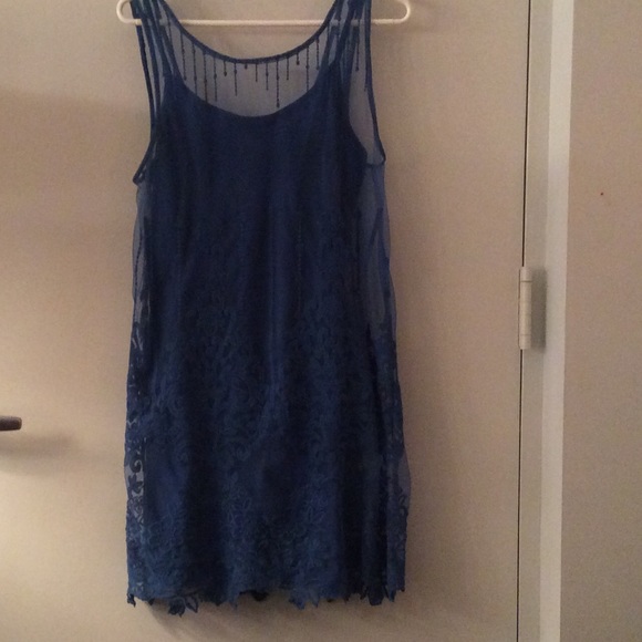 FREE PEOPLE ROYAL BLUE SEXY LACE SHIFT DRESS - Picture 2 of 4