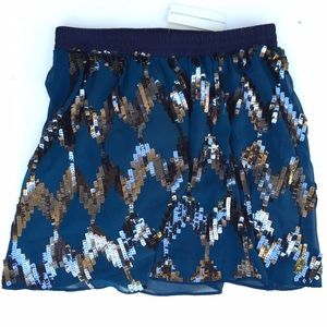 Teal Sequin ZigZag Skirt