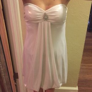 BCX white strapless bubble hem dress