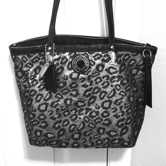 Coach metallic animal print tote bag.