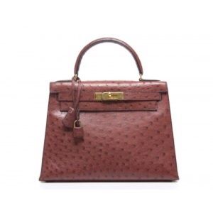 Hermes Rouge H Ostrich Sellier Kelly 28 Bag