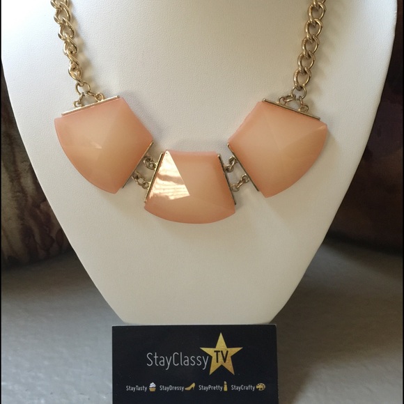 Gold and rose pink/peach statement necklace