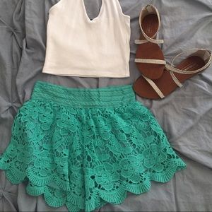 NWT Teal crochet shorts