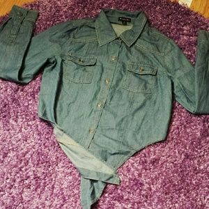 Jean button down top