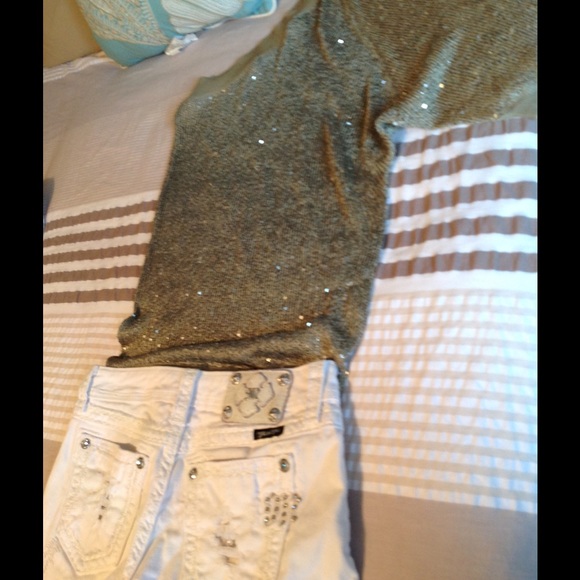 Miss Me Shorts AND Olive Green Sparkle Top
