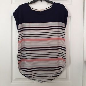 Navy & striped chiffon top