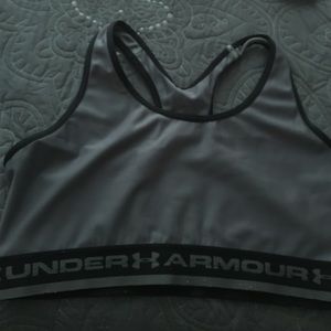 Gray and black sports bra