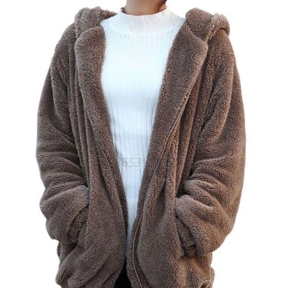 SALE HURRY❣teddybear furry hoodie jacket 🐻 EARS - Picture 2 of 4