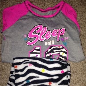 Girls fleece bottom, shirt top pajamas.