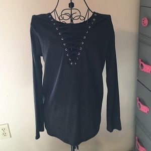 Lace up back sweater