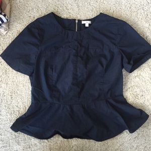 Navy peplum top w full back zipper GAP