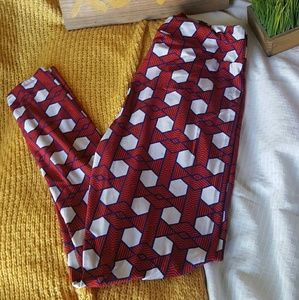 Lularoe red and white tile tall and curvy leggings