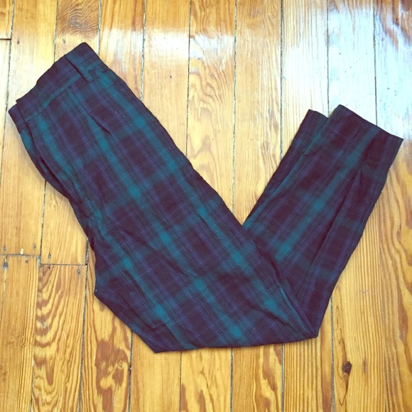 purple and green plaid pants