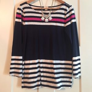 Medium JCrew striped knit boat neck 3/4 sleeve tee