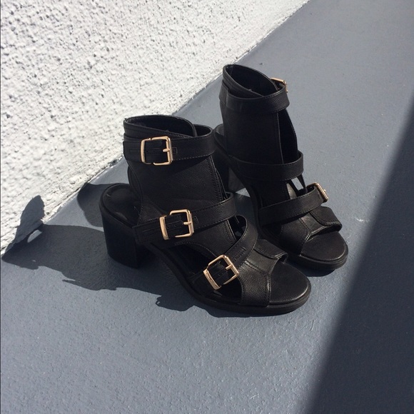 Urban Outfitters Triple Buckle Peep Toe Heels