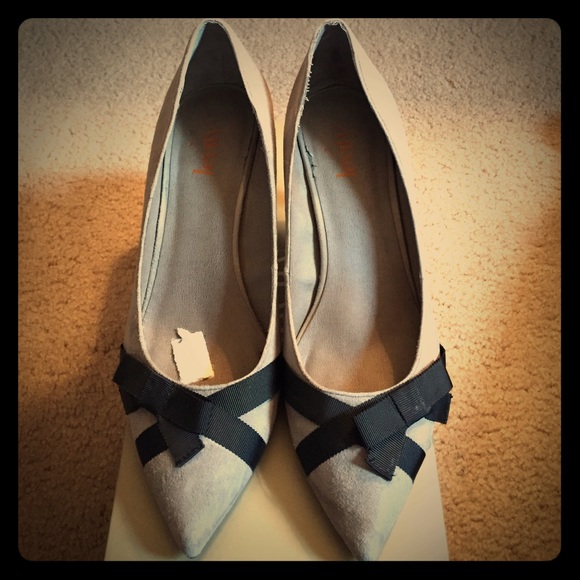 Grey suede kitten heels