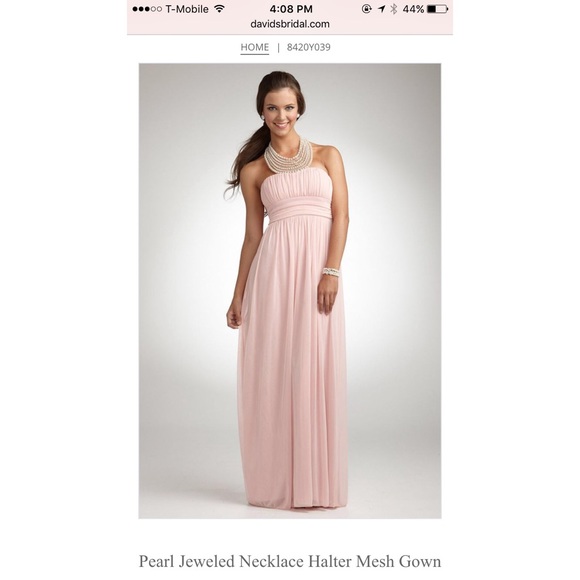 David's Bridal Pink Pearl Halter Dress