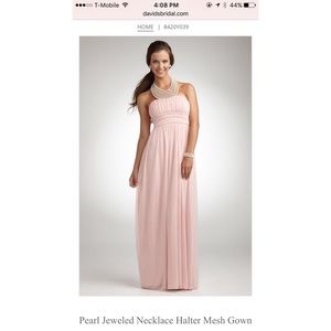 David's Bridal Pink Pearl Halter Dress