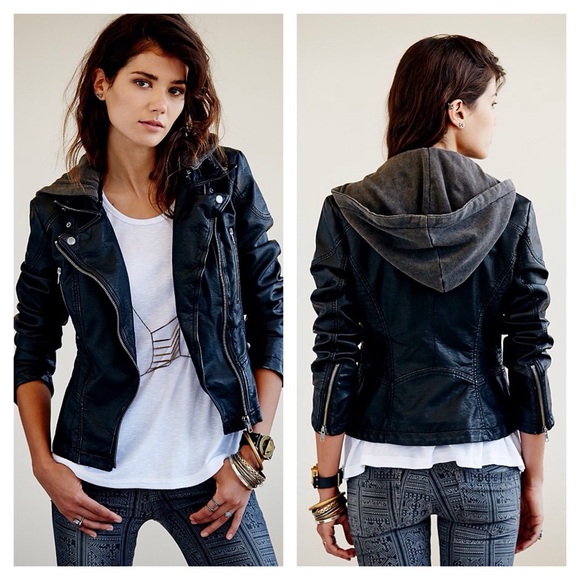 Free People Jackets & Blazers - NEW Free People Hooded Vegan Leather Moto Jacket