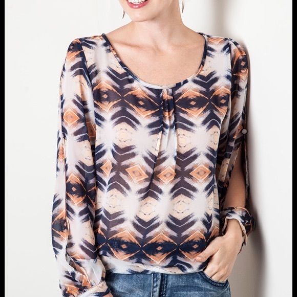 Peek-a-Boo Sleeve Long Sleeve Blouse
