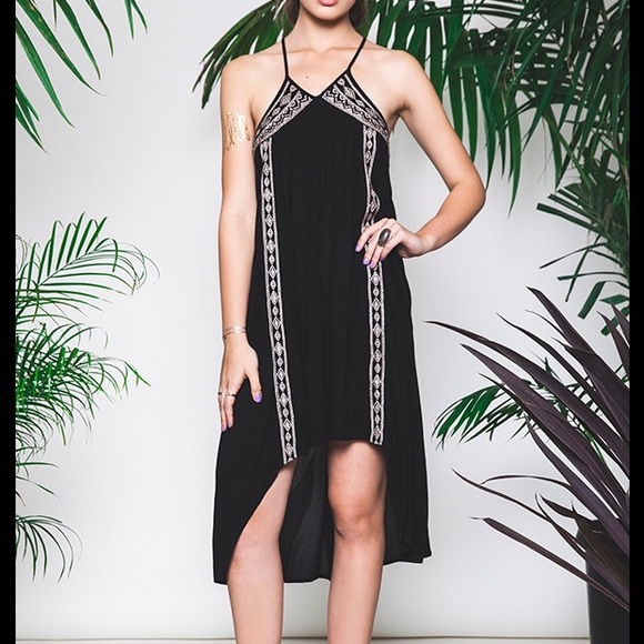 Strappy Hi-Lo Dress with Gold Embroidery