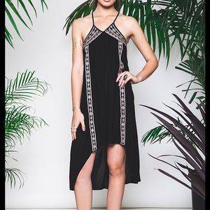 Strappy Hi-Lo Dress with Gold Embroidery