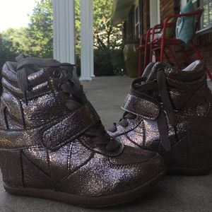 Sparkly tennis shoe wedges
