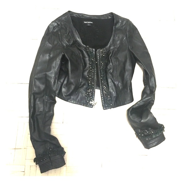 Royal underground cropped leather jacket