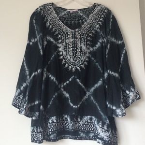 Calypso embroidered tie dyed top