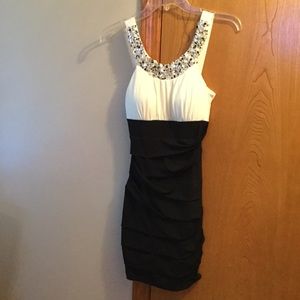 Deb rhinestone studded neckline formal dress