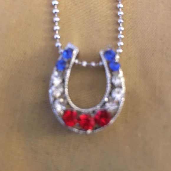 Lucky USA horseshoe crystal necklace silver plated