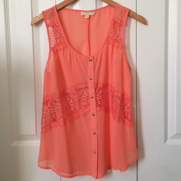 Coral button down and lace top - Picture 1 of 2