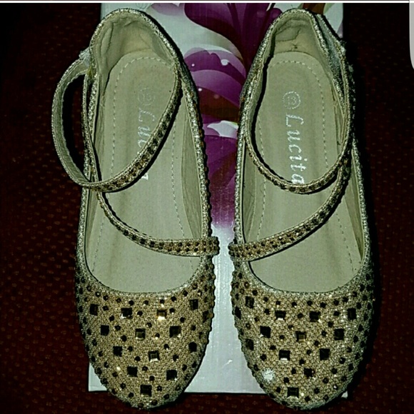 Girls Gold Jeweled Flats - Picture 1 of 3