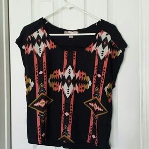 Southwest detail cap sleeve blouse.